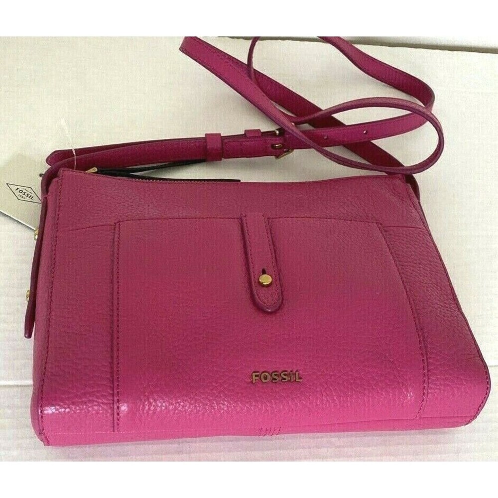 New Fossil Jenna Top Zip Crossbody handbag Like Style Leather Berry - Picture 2 of 8